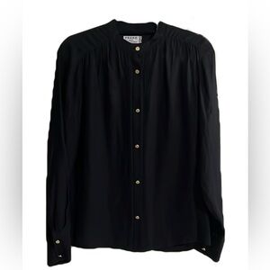 Frame Denim 100% silk Black Long Sleeve Shirt with Gold Button Accents